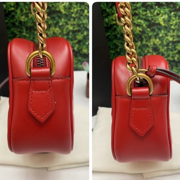 Gucci GG Marmont Mini Red Matelasse Leather Crossbody (E028007489) - Picture 4 of 16